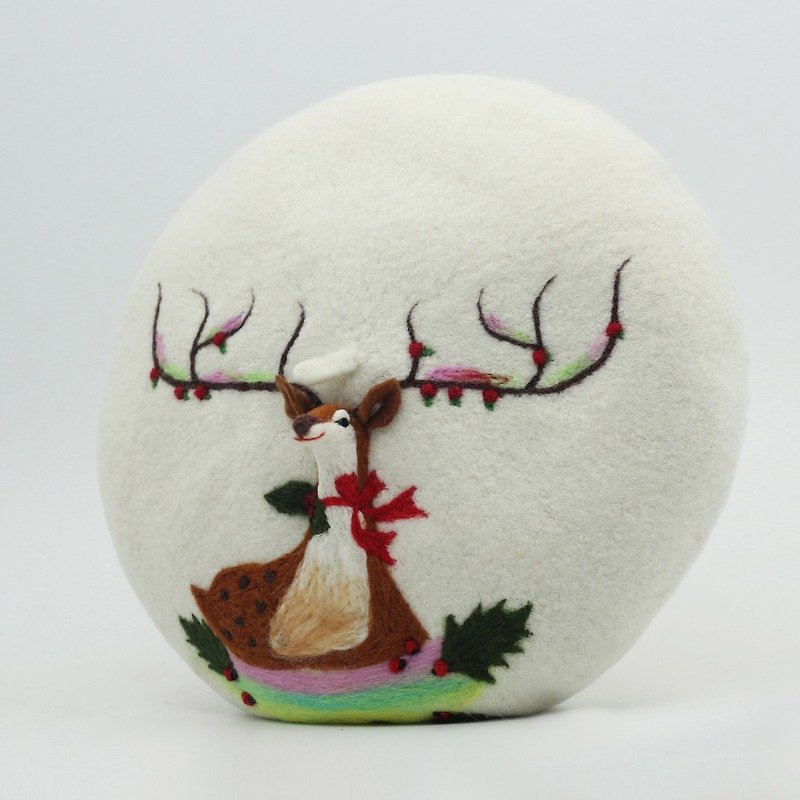 Christmas gift original handmade wool felt beret painter hat needle felt three-dimensional deer-white - หมวก - ขนแกะ ขาว