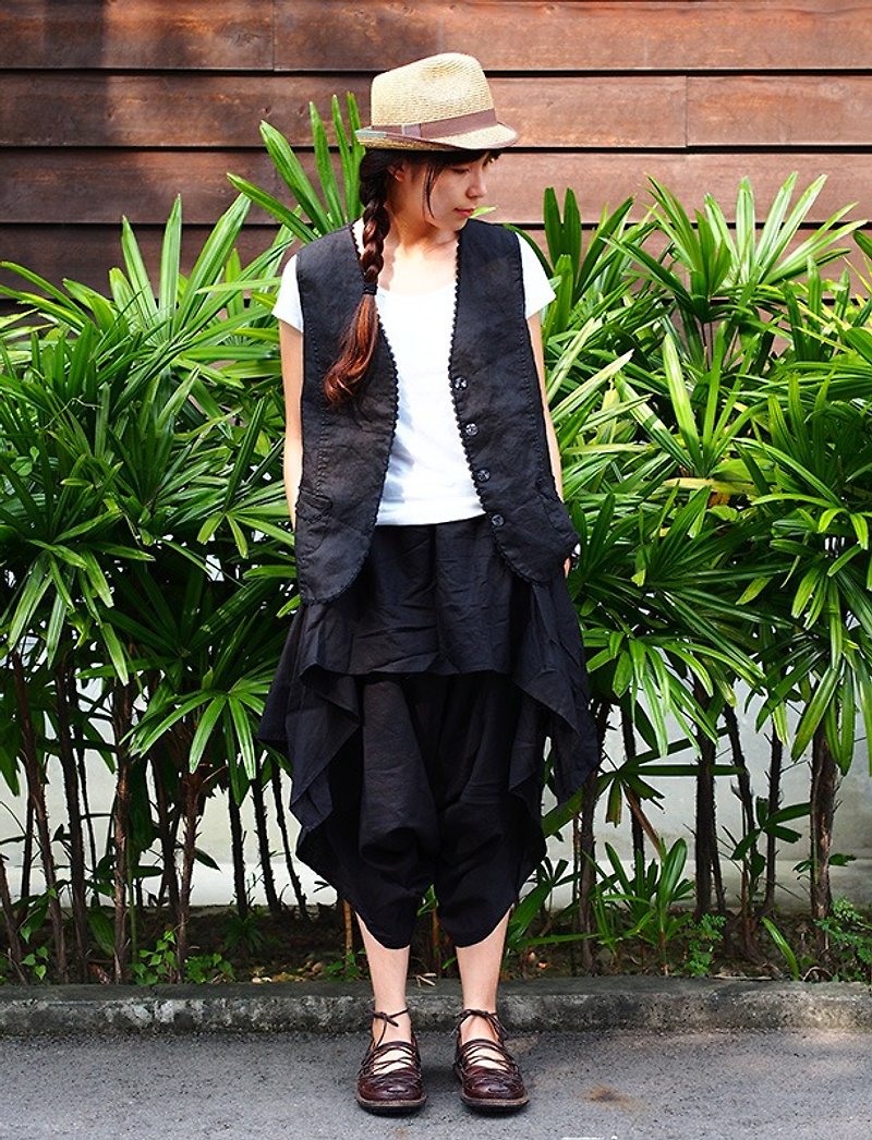 Design cotton and Linen vest jacket vest / art and leisure day - เสื้อแจ็คเก็ต - วัสดุอื่นๆ สีดำ