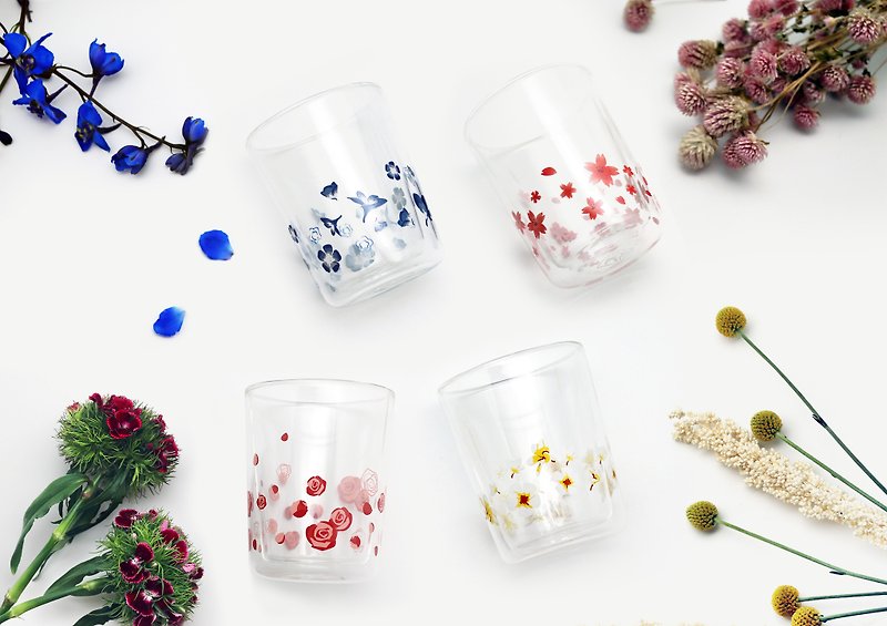 [Good Glas] Flower Double Layer Cup - Flower Yang Sister GIFTS - Mugs - Glass Multicolor