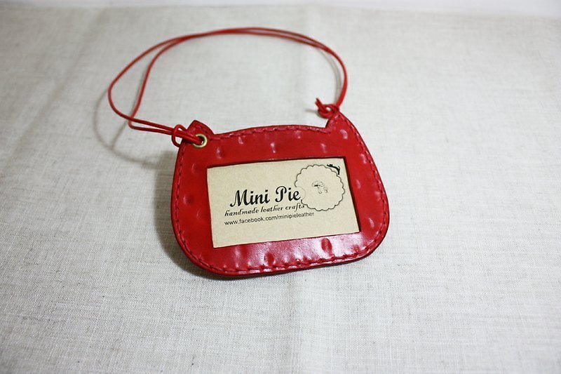 Cat Card Holder/Identification Card Holder - Watermelon Seed Points (Red) - ID & Badge Holders - Genuine Leather Red