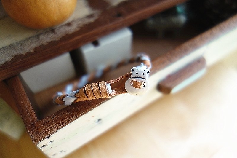 ~ Mr. hippo personalized leather bracelet - hand-made sheep + - Bracelets - Other Metals White