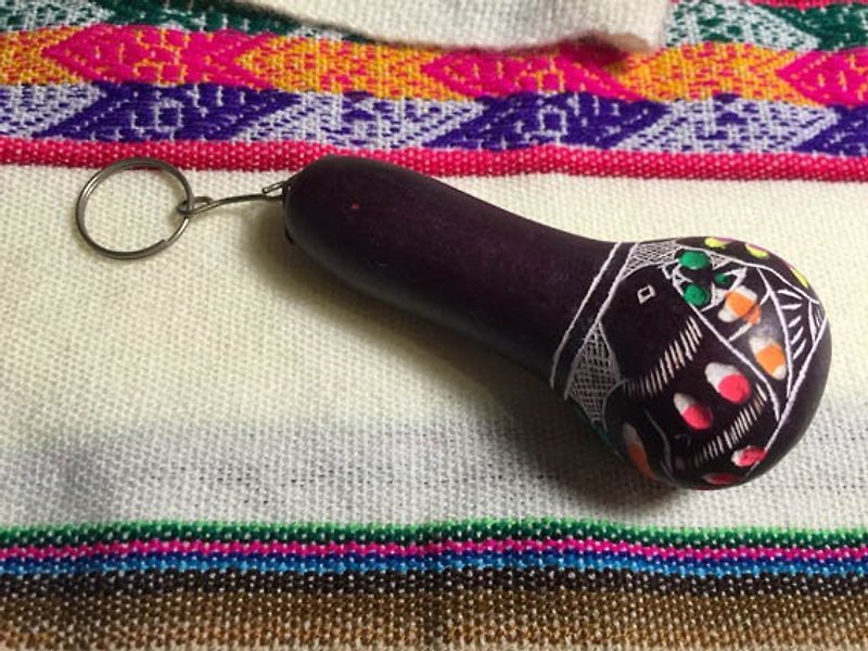 Peruvian natural fruits hand-carved colorful carvings and bird charms - Keychains - Other Materials Khaki