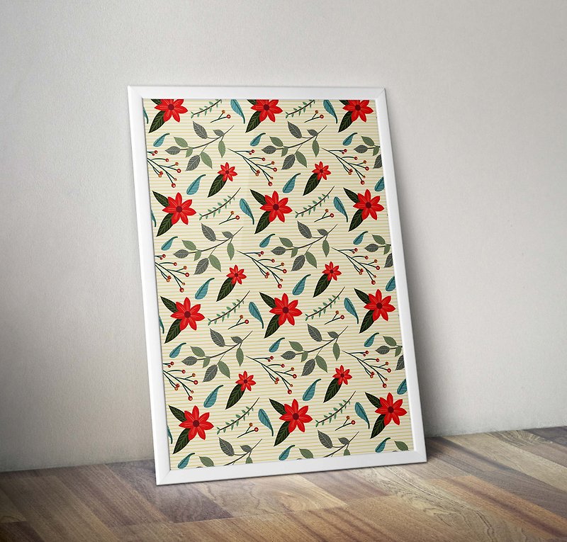 Retro geometry _ red flowers and green leaves - Posters - Paper Red