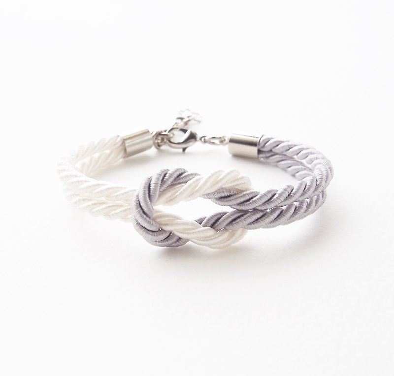 Light grayand white knot rope bracelet - สร้อยข้อมือ - วัสดุอื่นๆ สีเทา