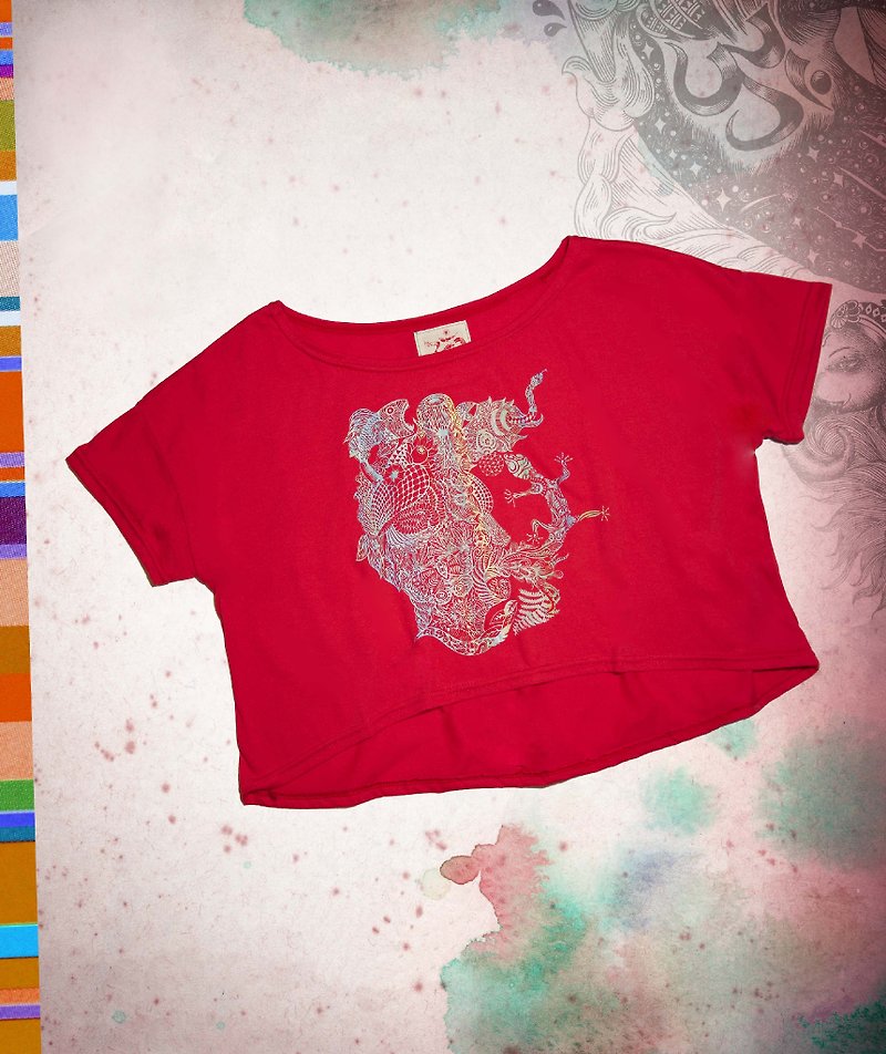 Feel Summer Short Version T-Mind Map Series Travel Memories (Sunshine Red) - Women's T-Shirts - Cotton & Hemp Red