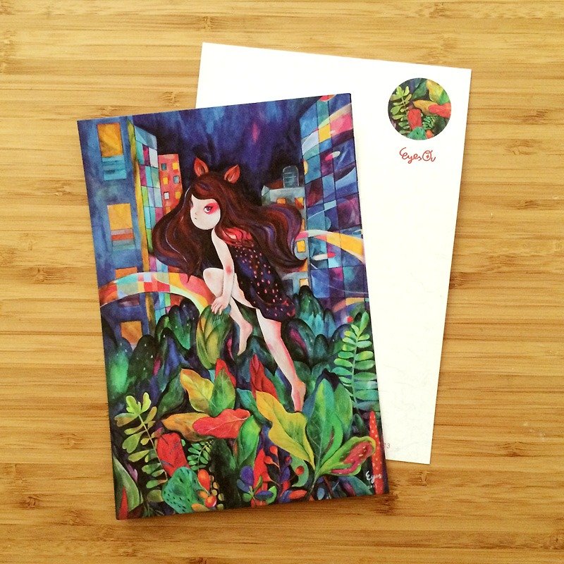 ┇eyesQu┇Urban Jungle┇Illustrated postcard - การ์ด/โปสการ์ด - กระดาษ สีน้ำเงิน