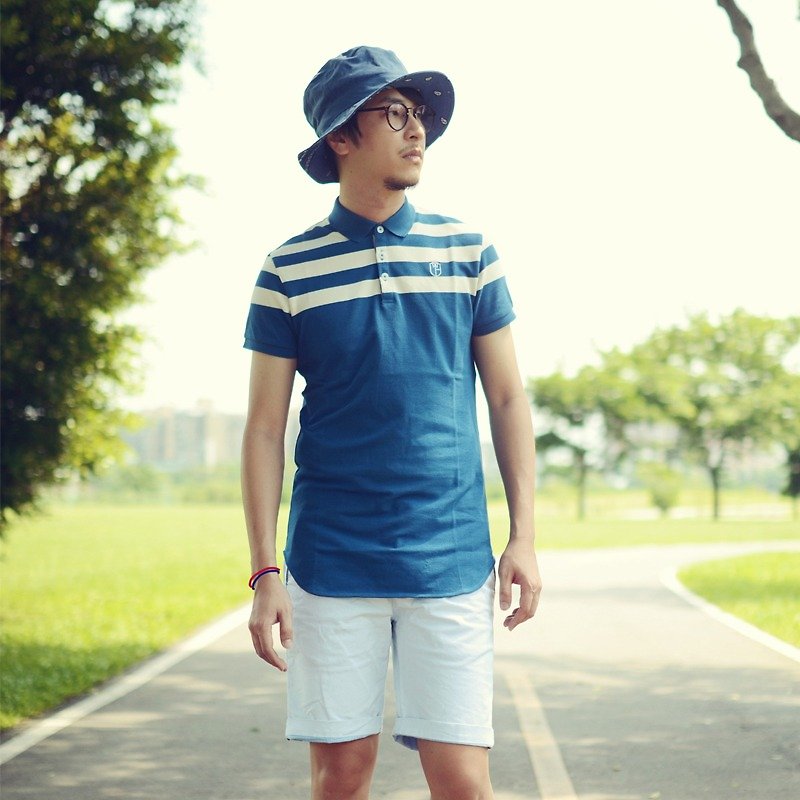 Blue slightly longer version of blue and white striped shirt POLO - Men's Shirts - Other Materials Blue