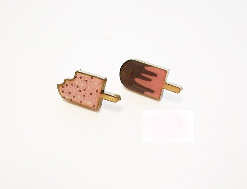 Chocolate Popsicle earrings / wood earrings wooden earrings series - ต่างหู - ไม้ สึชมพู