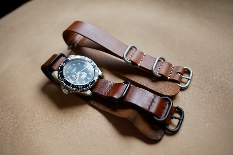 leather nato strap, zulu strap - Watchbands - Genuine Leather Brown