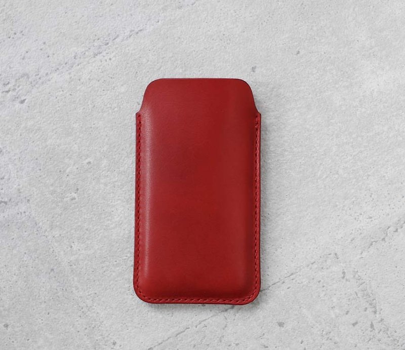 Red iPhone Handmade genuine leather sleeve pouch case - เคส/ซองมือถือ - หนังแท้ สีแดง