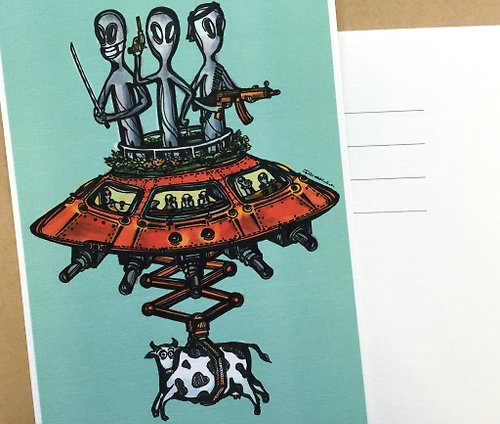 力藝奇坊 - 原創藝術畫作 外星文明中被消失的牛 - 明信片及高品質畫作印刷