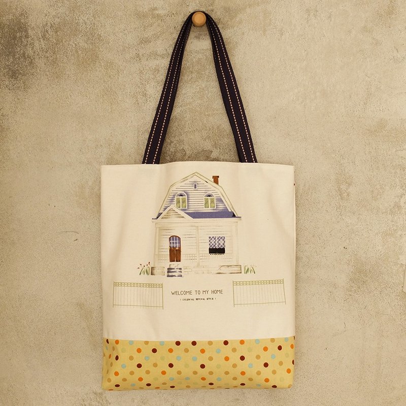 Sweet home behind the green doors of the house is a large blue patterned cloth temperament Oh Happy shopping bags walking bags - Messenger Bags & Sling Bags - Other Materials Multicolor