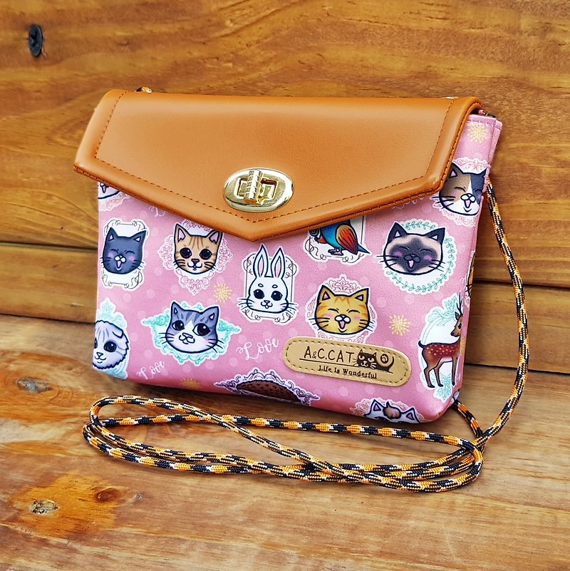 *Handy Cat x City Cat Cat Series Mobile Passport Envelope Bag Orange Cat Tabby Cat Benz Cat - Messenger Bags & Sling Bags - Genuine Leather Multicolor