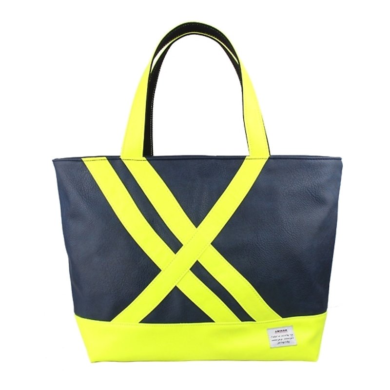 AMINAH- Neon Yellow Blue Shoulder Bag【am-0252】 - Handbags & Totes - Faux Leather Blue