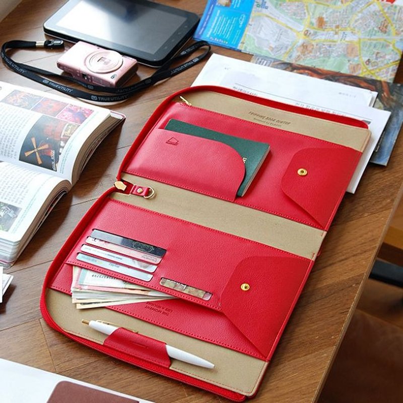 Dessin x Plepic- classic journey Portfolios Briefcases - raspberry red, PPC92272 - กระเป๋าเอกสาร - หนังแท้ สีแดง