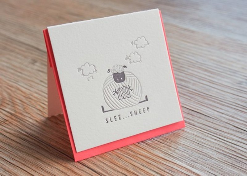 slee...sheep - letterpress mini greeting card - การ์ด/โปสการ์ด - กระดาษ ขาว