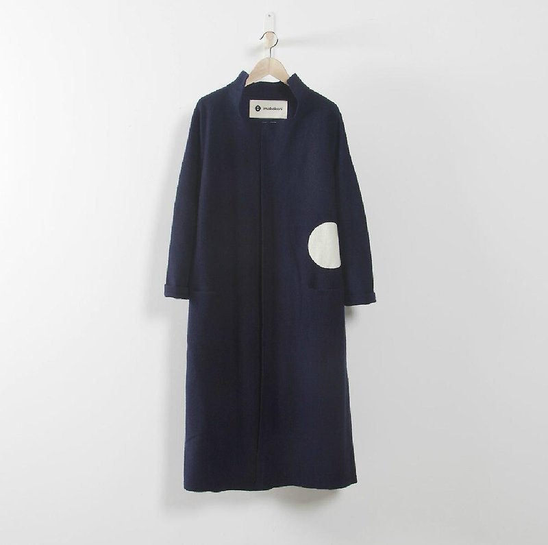 白點海軍藍羊毛風衣外套長衫大衣 - imakokoni - 外套/大衣 - 其他材質 藍色