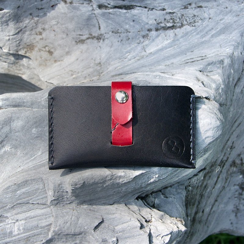 DUAL-Full leather hand-stitched large-capacity simple business card holder-black - ที่เก็บนามบัตร - หนังแท้ สีดำ