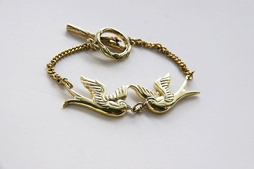 september room Two Swallows Golden Bracelet / Gold Brass Jewelry / Girls Woman Fashion Accessories / Pop Rock Vintage Style Jewelry