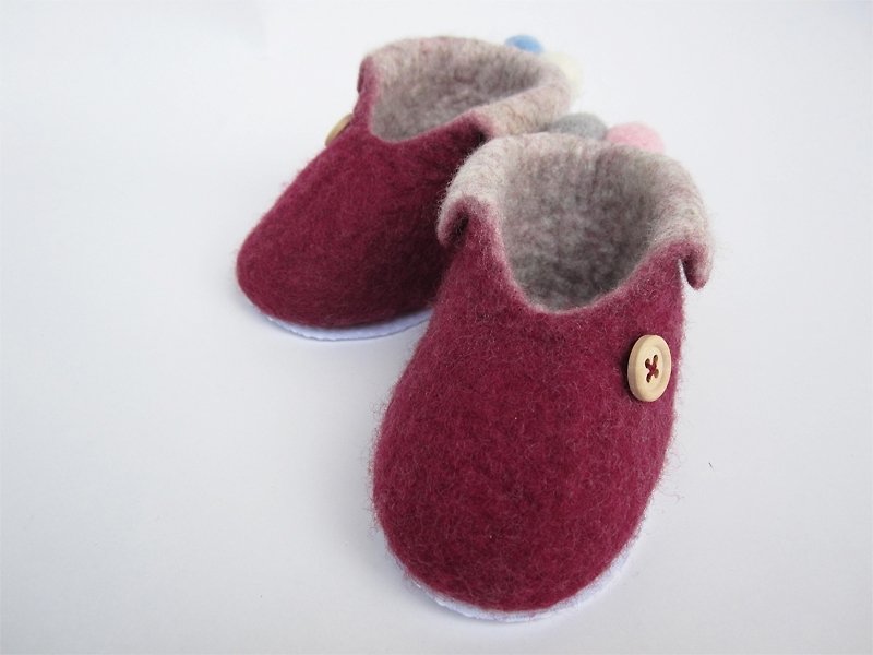 miniyue 羊毛氈嬰兒鞋 紫紺+銀箔 淘氣樂活 彌月禮 台灣製造 全手工 - 嬰兒鞋/學步鞋 - 羊毛 紫色