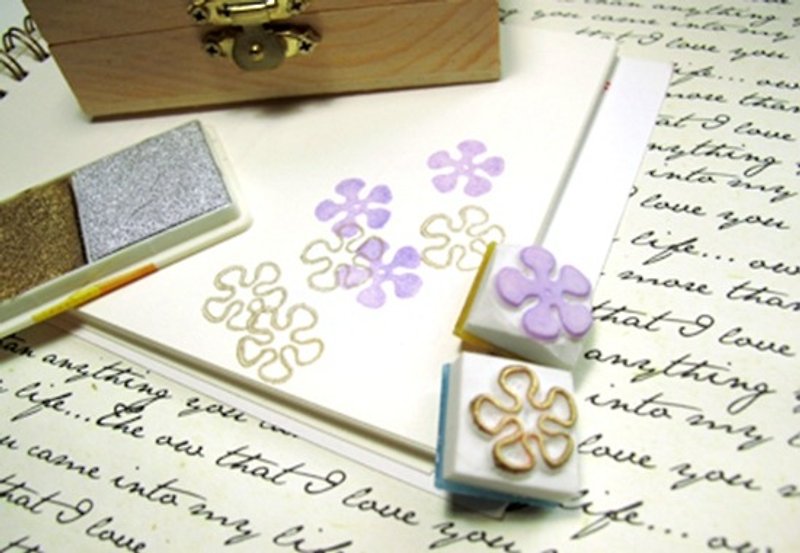 Apu handmade chapter wild five-petal small flower stamp set 2 pieces of hand account stamp - ตราปั๊ม/สแตมป์/หมึก - ยาง 