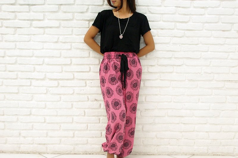 Sunflower print relax pants <Pink> - Women's Pants - Other Materials Pink