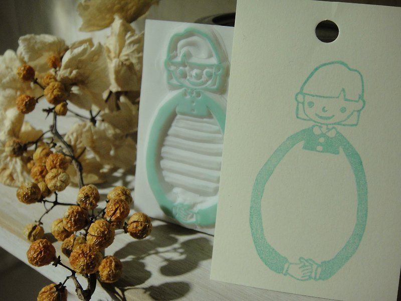 Hand-made rubber stamps-give you a hug (greenery girl) - Other - Other Materials Green