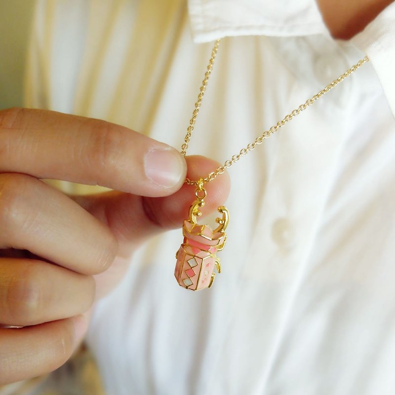 Glorikami ฺPink Stag Beetle Necklace - Necklaces - Other Metals Pink