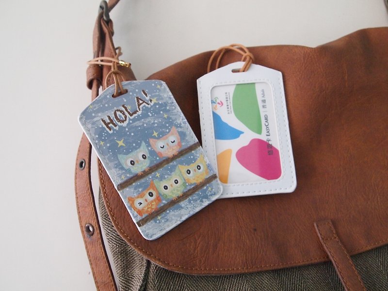 Multi-function card set key ring-Hola! Owl - ID & Badge Holders - Genuine Leather 