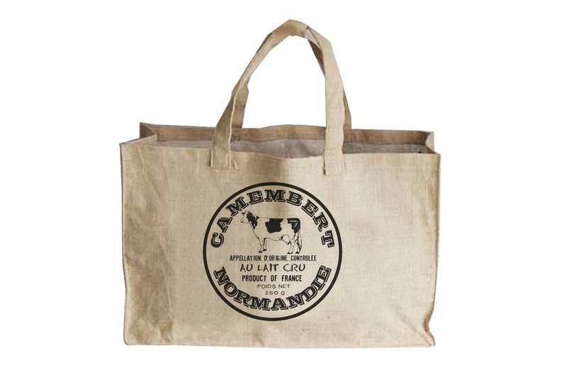 Fill in the Blank”天然麻織布家飾系列 - 法式方型麻織購物袋L - Camembert（法國卡門貝所產的軟質乳酪） - 擺飾/家飾品 - 其他材質 金色