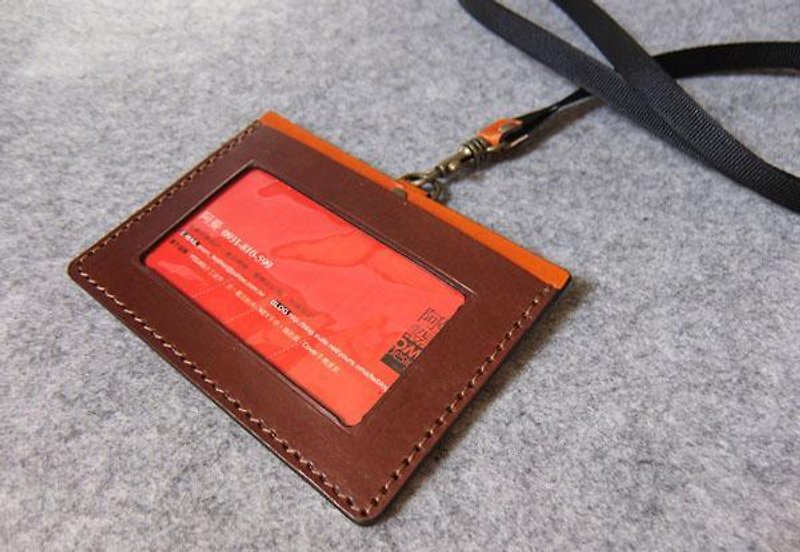 YOURS Handmade Leather U-Style Horizontal Document Holder (with Neckline Webbing) - ที่ใส่บัตรคล้องคอ - หนังแท้ 