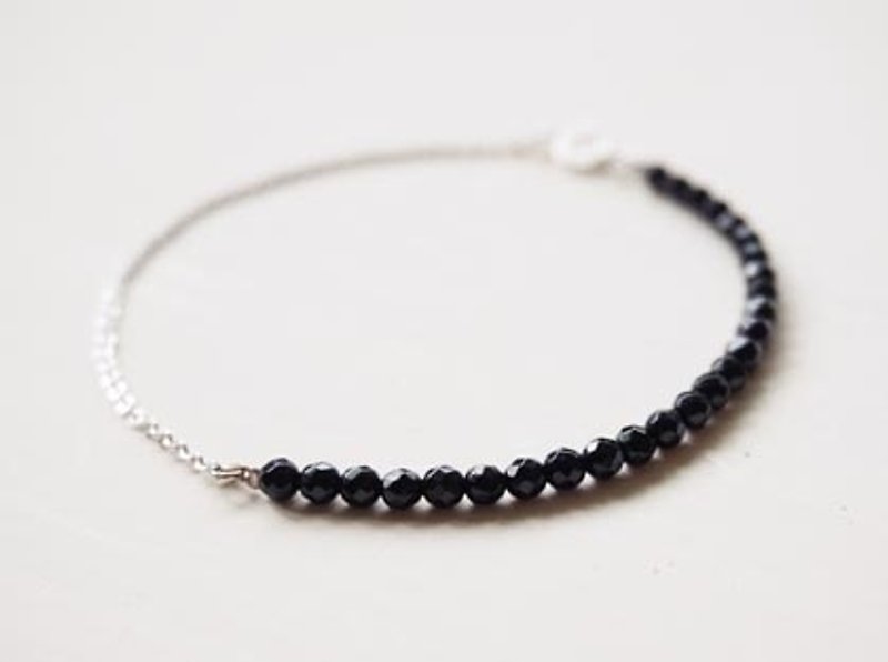 Natural gem black onyx sterling silver bracelet (bracelet) - Bracelets - Gemstone Black