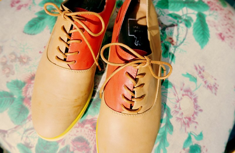 輕輕把門帶上只留下腳步聲。輕柔拚色牛津 (橘紅/棕) - Women's Casual Shoes - Genuine Leather Orange