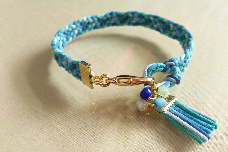 ～Fashion national style～Color Wax rope braided bracelet～Mediterranean style - Bracelets - Other Metals Blue