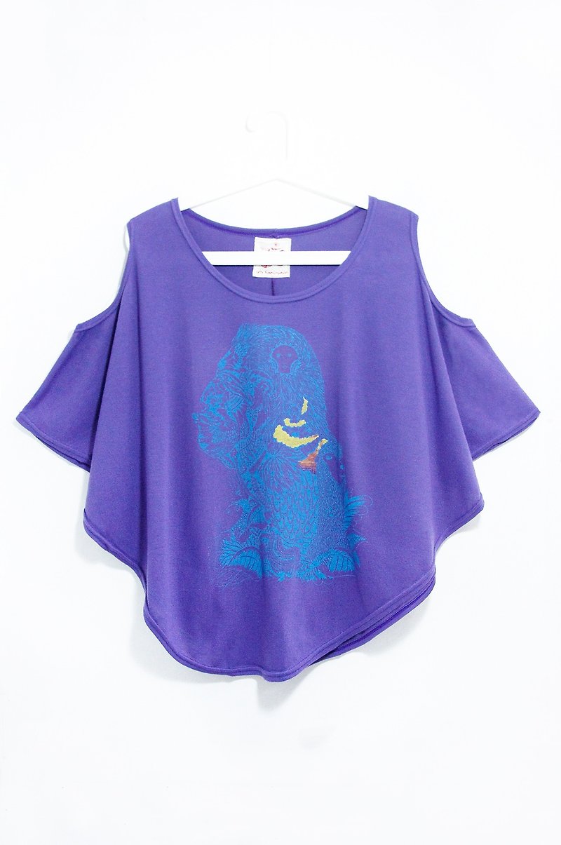 Two-wear off-shoulder women's clothing with natural feel-South American Indian (blue and purple) - เสื้อผู้หญิง - ผ้าฝ้าย/ผ้าลินิน สีม่วง