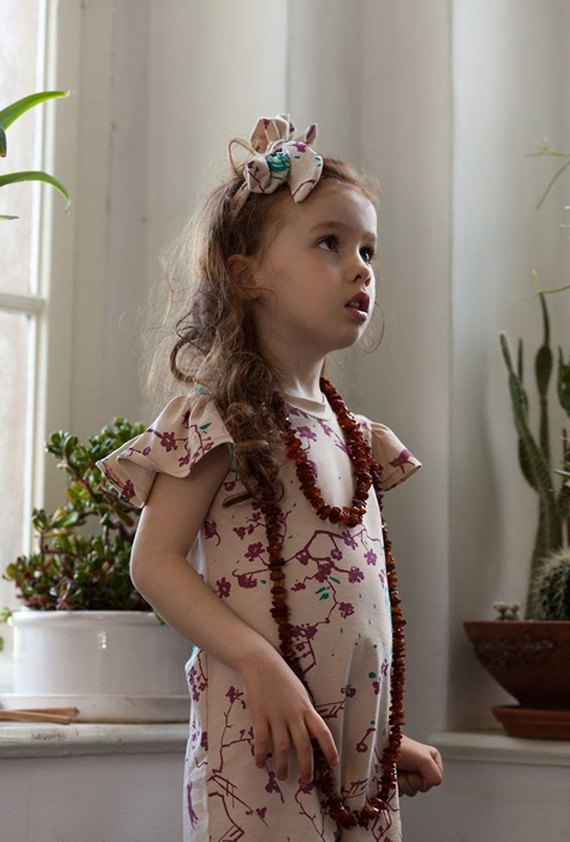 2015 lotus leaf spring and summer miszkomaszko CHERRIES paragraph short-sleeved dress loose sleeve - Other - Cotton & Hemp Pink
