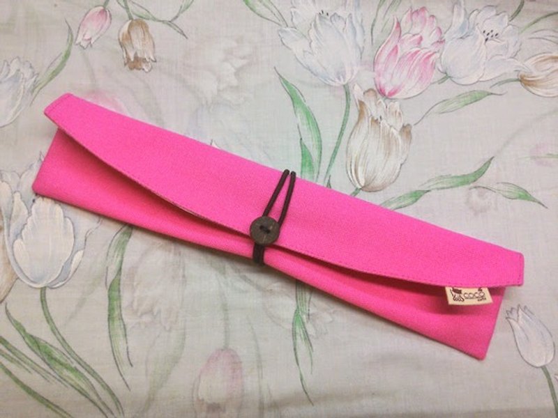 餐具組隨身收納袋 筷套-弧型(粉紅色素面帆布)F05-003 - 筷子/筷架 - 其他材質 粉紅色