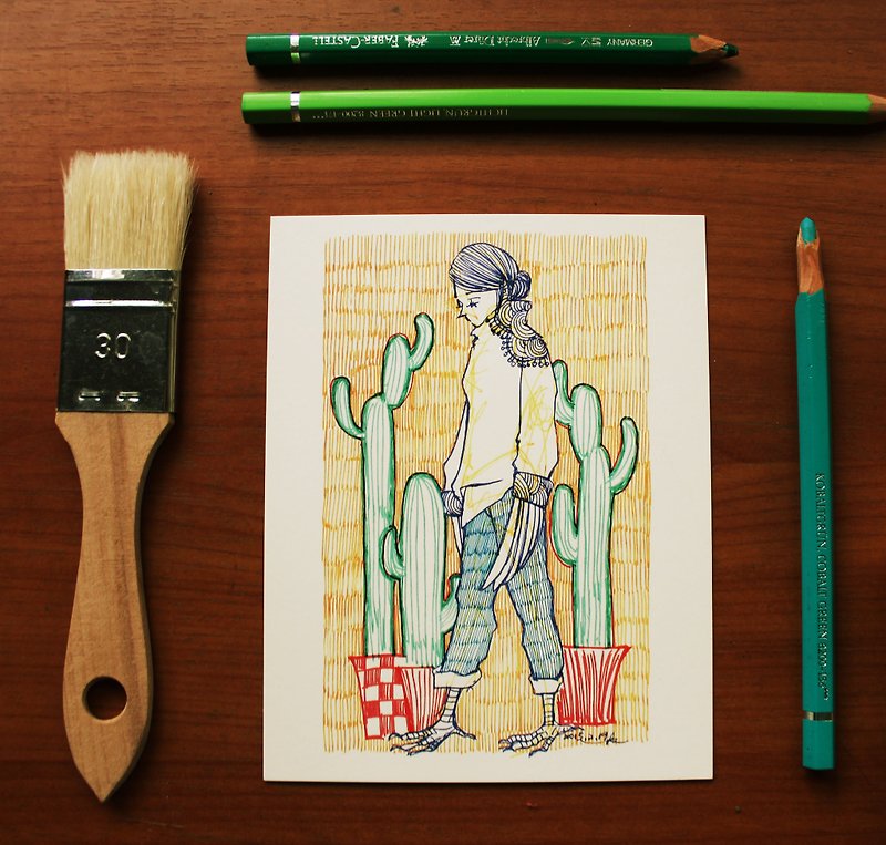 Illustration postcard - wings girl - การ์ด/โปสการ์ด - กระดาษ สีส้ม