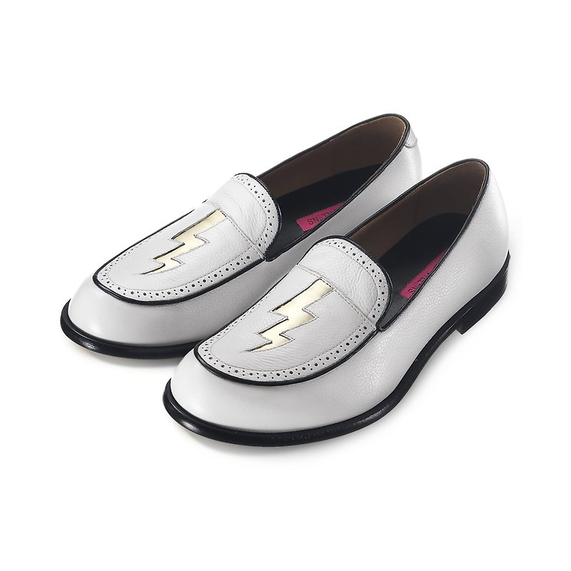 Loafers Bead Lightning M1136 White - Men's Oxford Shoes - Genuine Leather White