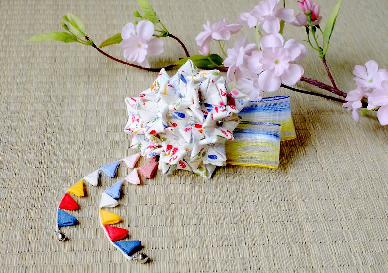 【洋粋スタイル】つまみ精工手作花簪-Midsummer Hydrangea. White rainbow - Hair Accessories - Other Materials Multicolor