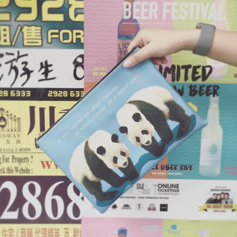 可愛熊貓手拿包 Lovely Panda Clutch bag by Shuki Design - 手拿包 - 真皮 藍色