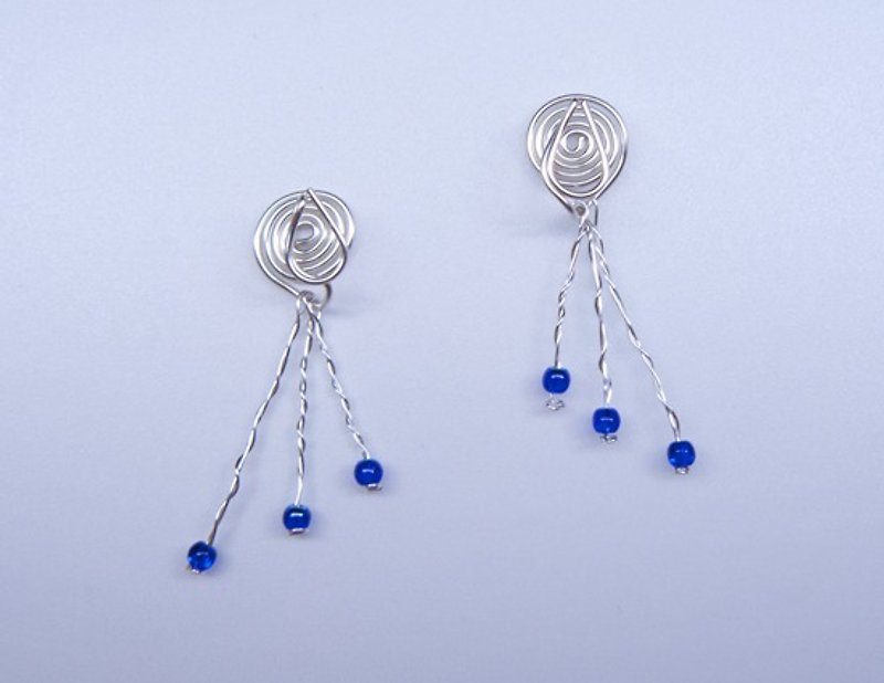 Metal-Handmade Raindrops Clip-On-Bright Silver (Czech Glazed Glass. Clip-On. Metal Wire) - Earrings & Clip-ons - Other Metals Blue