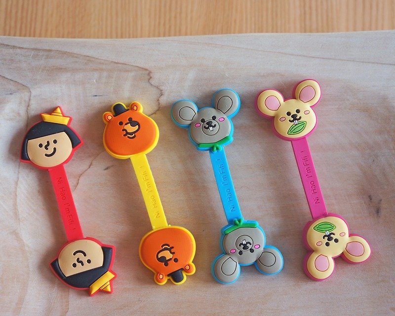 Cute string ties set of four - FiFi friends happy reunion - Cable Organizers - Silicone Multicolor
