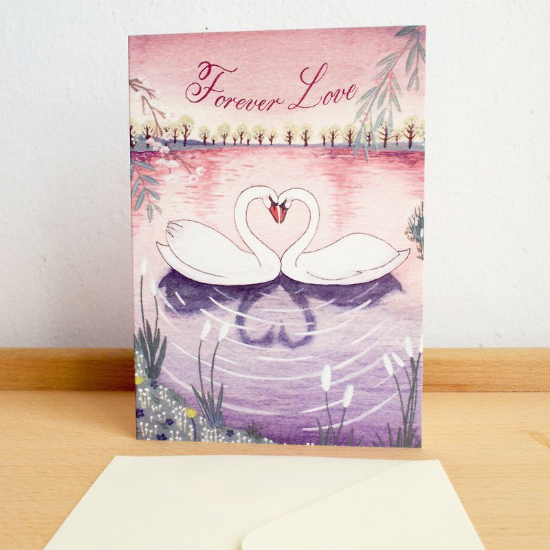 水彩イラストグリーティングカード「スワンは永遠にカードを愛する」でも封筒 - カード・はがき - 紙 