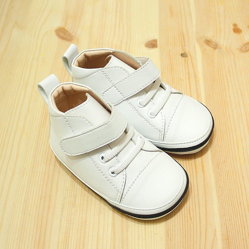 真皮 男/女童鞋 白色 - (零碼特價) 低筒寶寶真皮內裡學步鞋-亮眼白12.5號