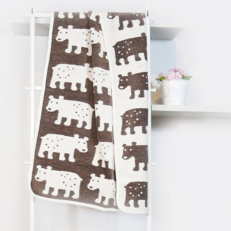 Warm blanket / baby blanket Sweden Klippan organic cotton blanket - bear (coffee) - Blankets & Throws - Cotton & Hemp Brown