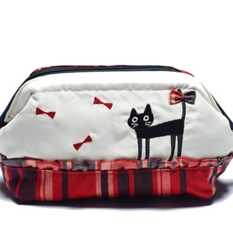 Noafamily, Noah Check Cat Bow Cat Large Capacity Cosmetic Bag _R (A596-R) - Toiletry Bags & Pouches - Thread Multicolor
