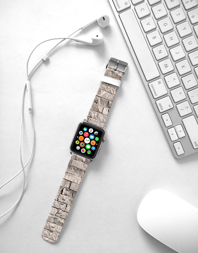 Designer Apple Watch band for All Series - Wall White Brick Watch Strap Band - สายนาฬิกา - หนังแท้ 