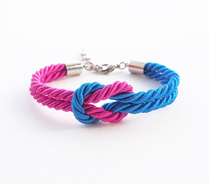 Fuchsia pink / electric blue knot rope bracelet. - Bracelets - Other Materials Blue