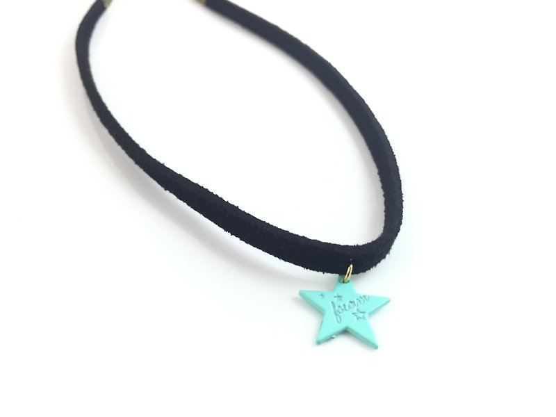 "Green light blue stars Necklace" - Necklaces - Genuine Leather Black